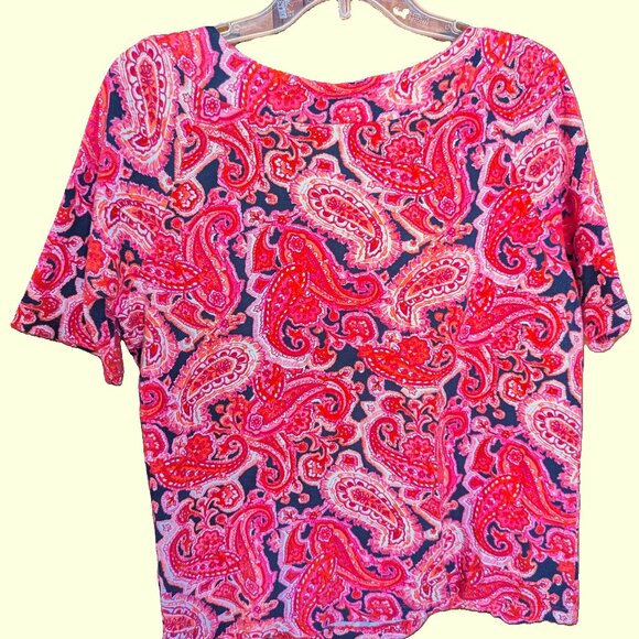 JONES NEW YORK SIGNATURE RED PRINT COTTON TOP SIZE LARGE - Picture 2 of 2